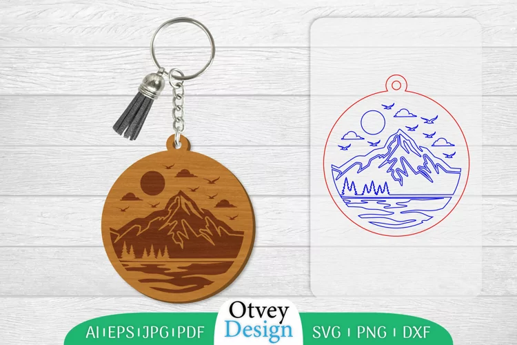 Keychain Sunset Mountain Lasercut