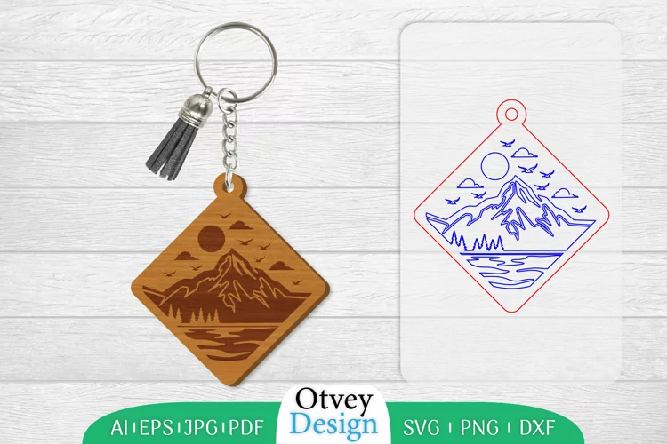 Keychain Sunset Mountain Lasercut