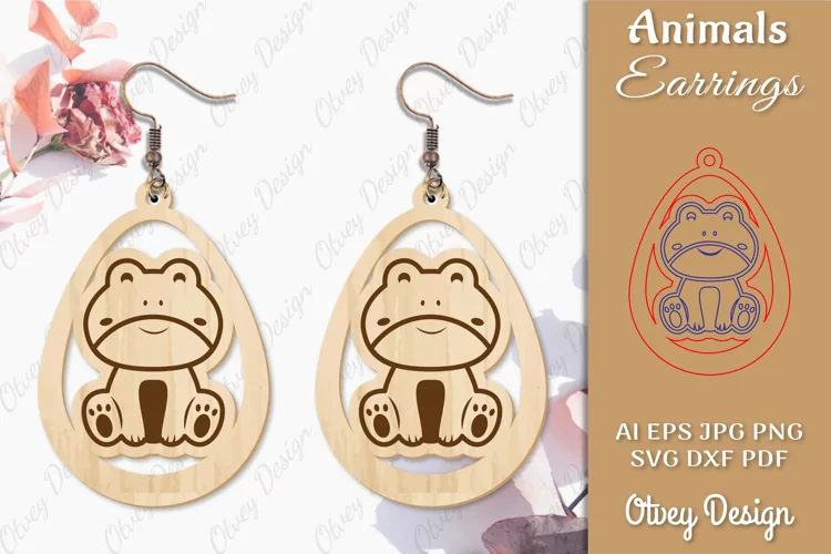 Frog Animals Earrings Laser Cut