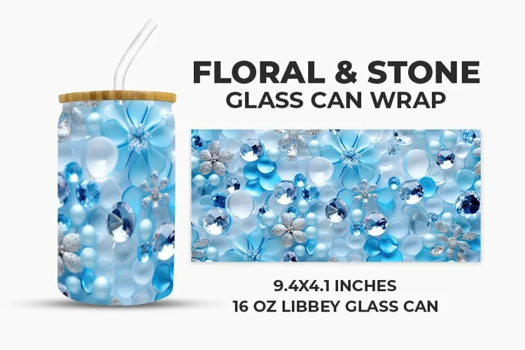 Floral And Stone Glass Can Wrap