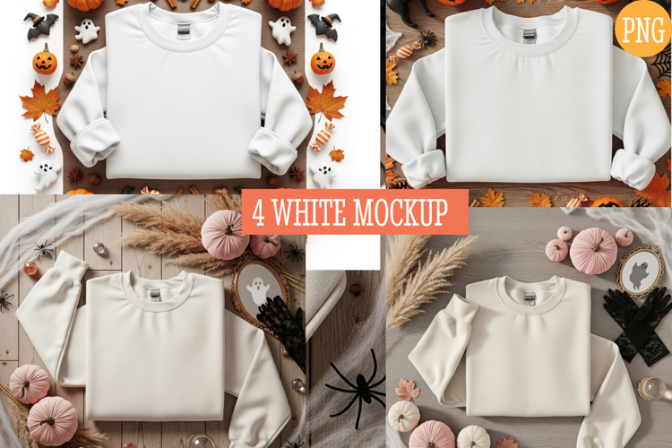 Fall Halloween White Sweatshirt Mockup |Folding Mockup