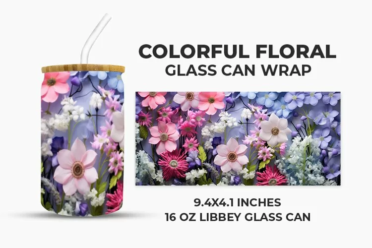 Colorful Floral Glass Can Wrap