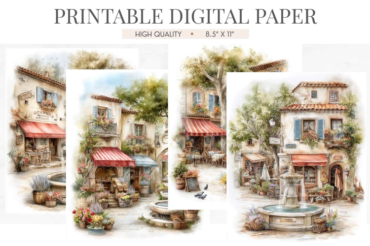 Watercolor French Market Square Junk Journal Pages