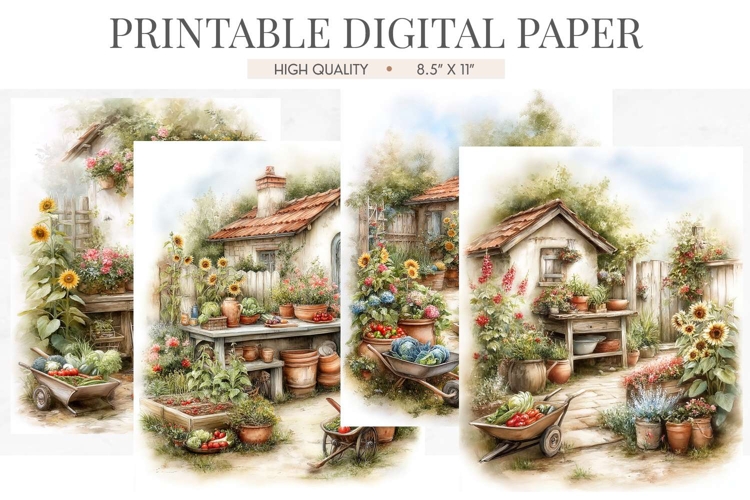 Watercolor Summer Kitchen Garden Junk Journal Pages