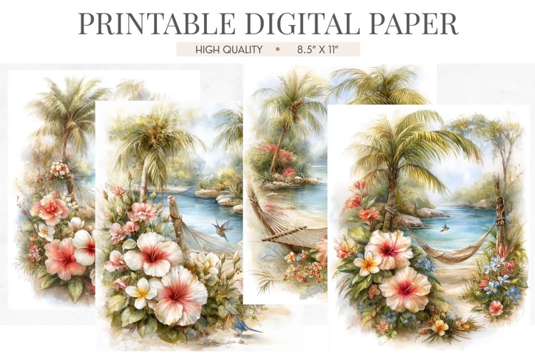 Watercolor Tropical Garden Paradise Junk Journal Pages