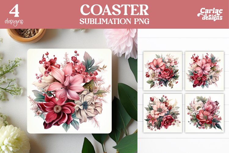 Vintage Flowers Square Coaster Sublimation, Vintage Coaster