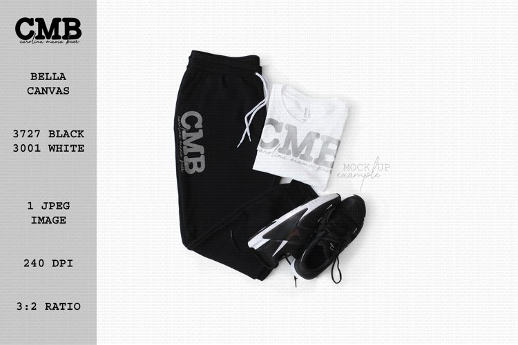 Bella Canvas 3727 Unisex Jogger Black 3001 White Unisex T