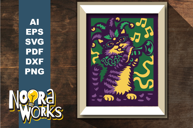 Meowdi Gras 3D Shadowbox SVG