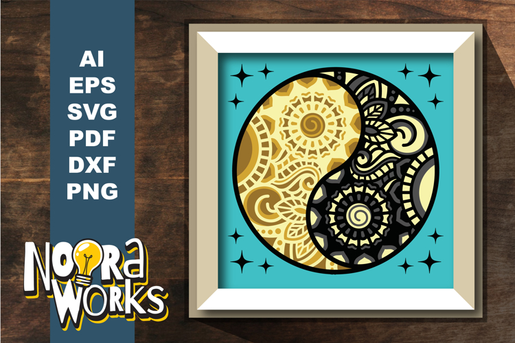 3D Mandala Yin Yang Shadow Box SVG