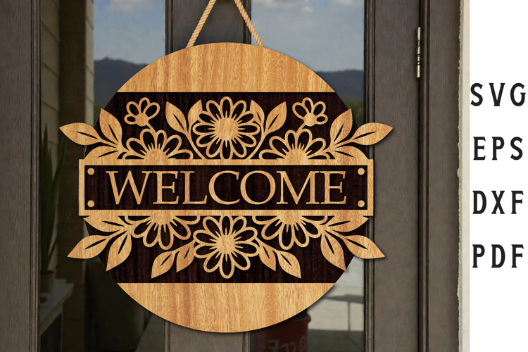 Floral Door Welcome Sign Laser Cut Design