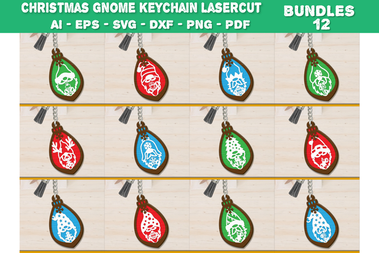 Christmas Gnome Keychain Lasercut BUNDLES 12 DESIGNS example image 1