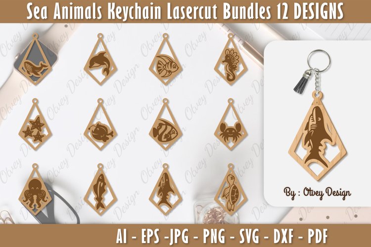 Keychain Sea Animals Lasercut SVG example image 1
