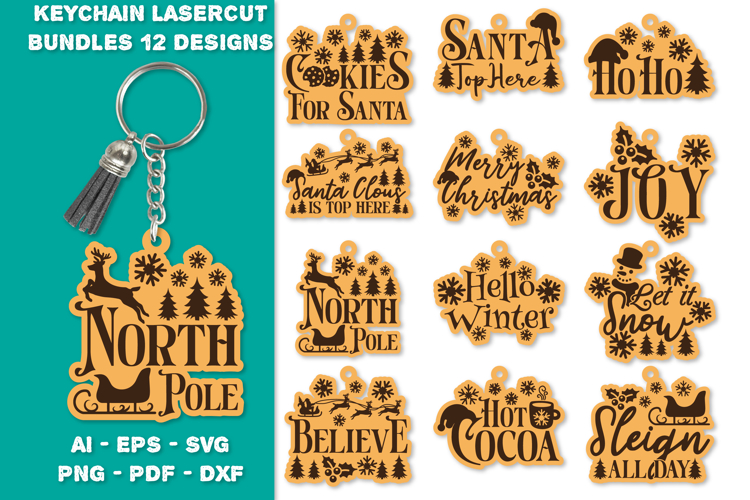 Keychain Christmas Quotes Vintage Lasercut BUNDLES