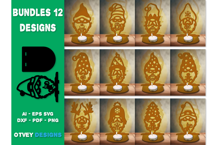 Gnome Christmas Tealight Candle Holder Lasercut BUNDLES