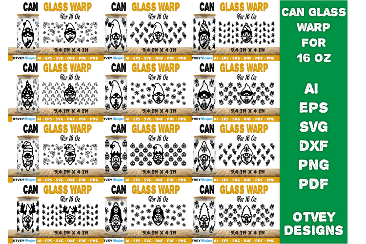 Christmas Gnome 16 oz Can Glass Wrap SVG BUNDLES 12 DESIGNS example image 1