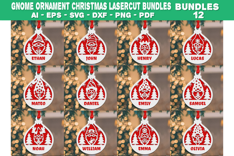 Gnome Ornaments for Holiday Lasercut BUNDLES 12 Designs