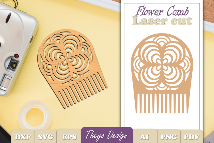 Laser Cut Wooden Hair Comb | Flower Comb Laser Cut SVG
