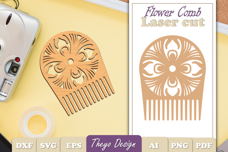 Laser Cut Wooden Hair Comb | Flower Comb Laser Cut SVG