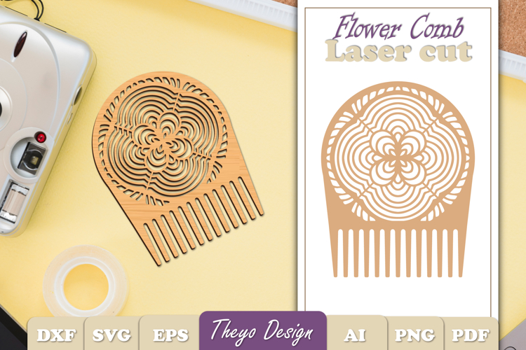Laser Cut Wooden Hair Comb | Flower Comb Laser Cut SVG