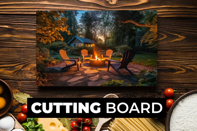 Chairs In Garden With Bonfire Cutting Board sublimation