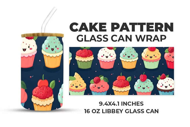Cake Pattern Glass Can Wrap
