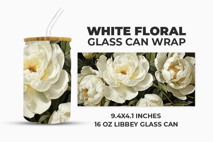 White Floral Glass Can Wrap