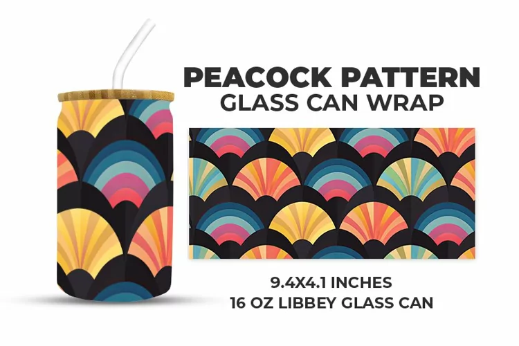 Peacock Pattern Glass Can Wrap