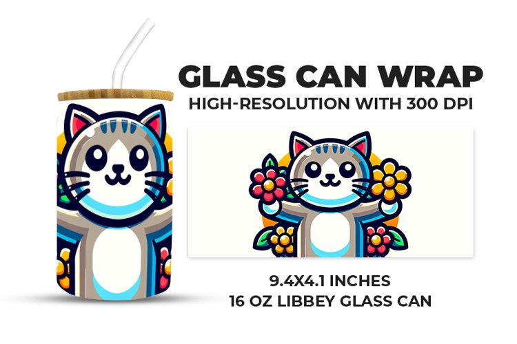 Cat With Flowers Glass Can Wrap