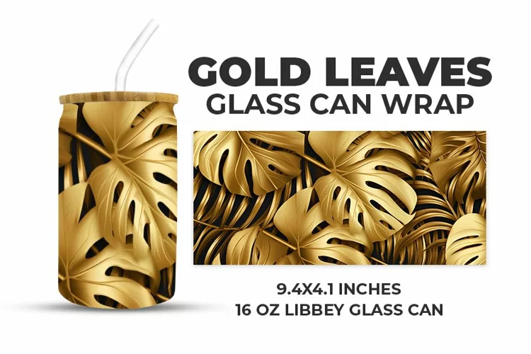Gold Leaves Glass Can Wrap