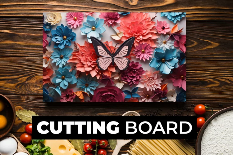3D Butterfly And Flowers Cutting Board Sublimation
