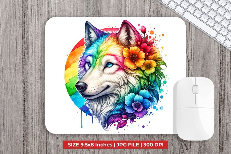 Wolf With Flowers Mouse Pad Sublimation