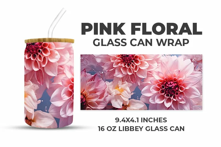 Pink Floral Glass Can Wrap