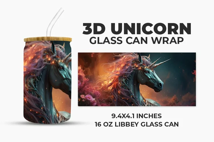 3D Unicorn Glass Can Wrap