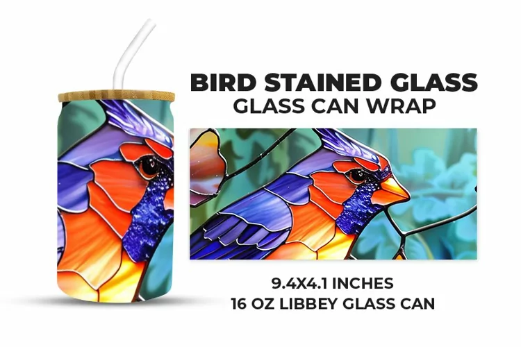 Bird Stained Glass Glass Can Wrap