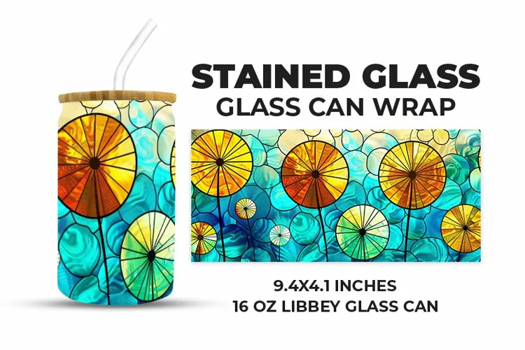 Floral Stained Glass Glass Can Wrap