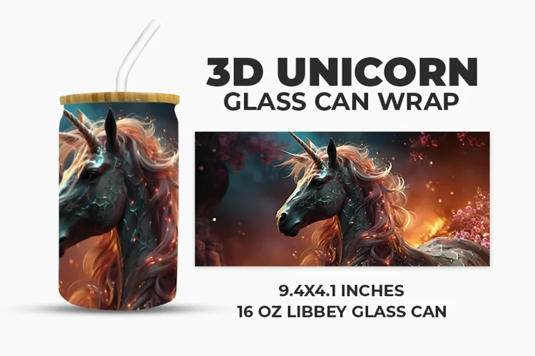 3D Unicorn Glass Can Wrap