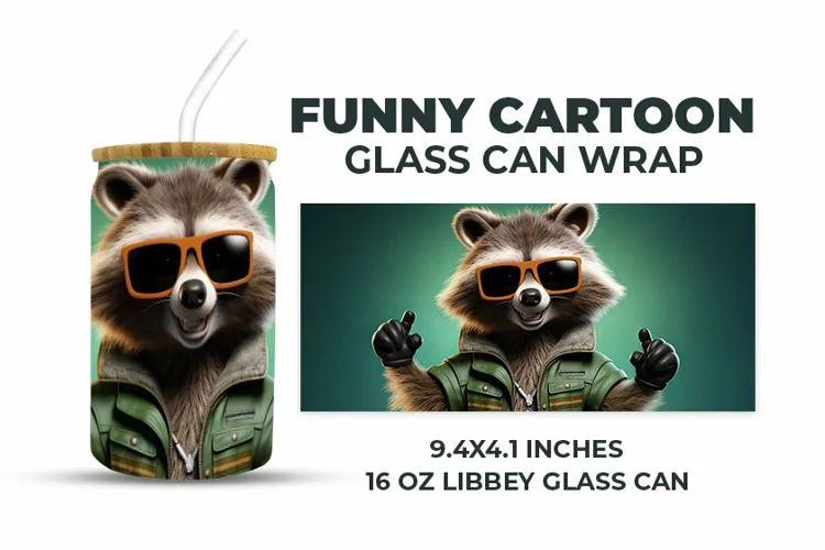 Funny Cartoon Glass Can Wrap