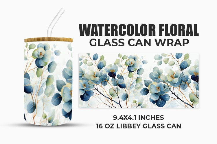 Watercolor Floral Glass Can Wrap example image 1