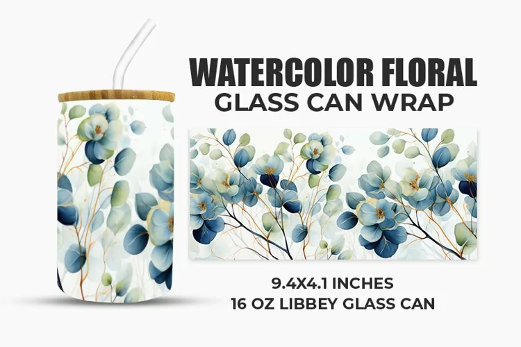 Watercolor Floral Glass Can Wrap