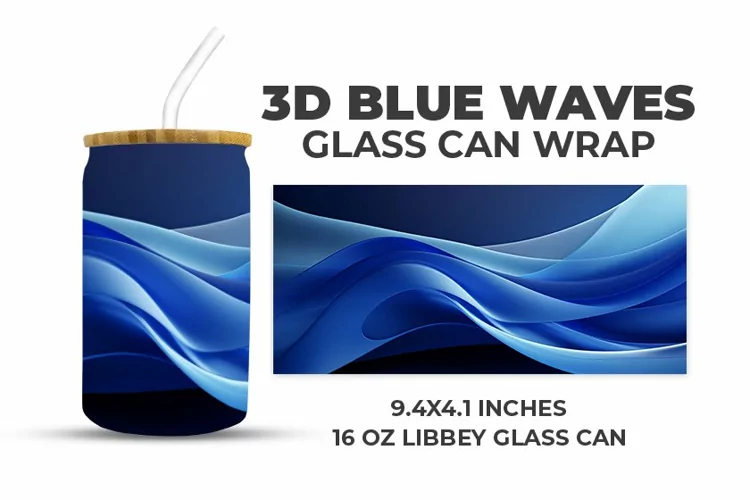 3D Blue Waves Glass Can Wrap