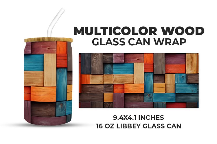 Multicolor Wood Glass Can Wrap