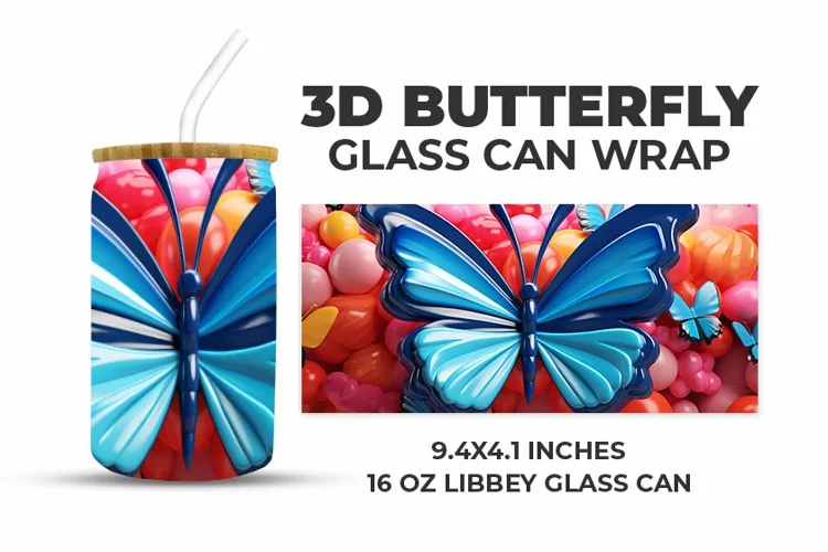 3D Butterfly Glass Can Wrap