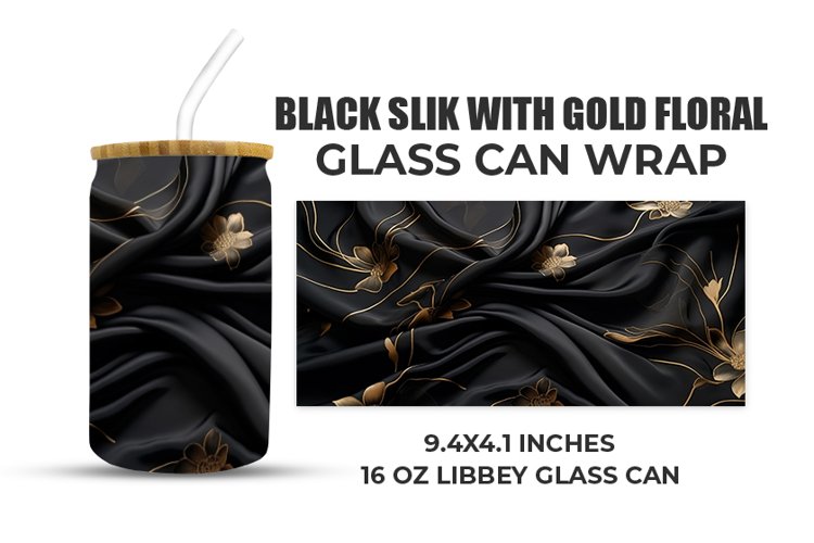 Black Silk With Gold Floral Glass Can Wrap example image 1