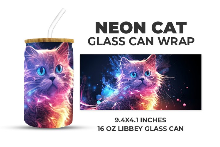 Neon Cat Glass Can Wrap example image 1
