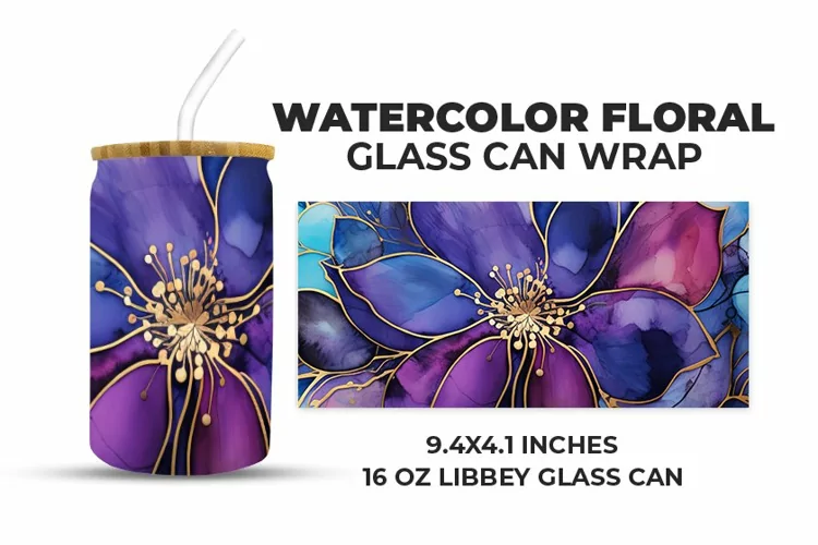 Watercolor Floral Glass Can Wrap
