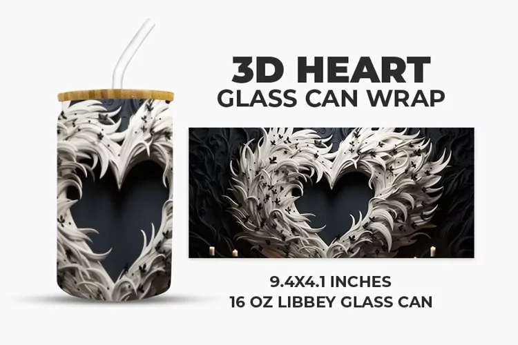 3D Heart Glass Can Wrap