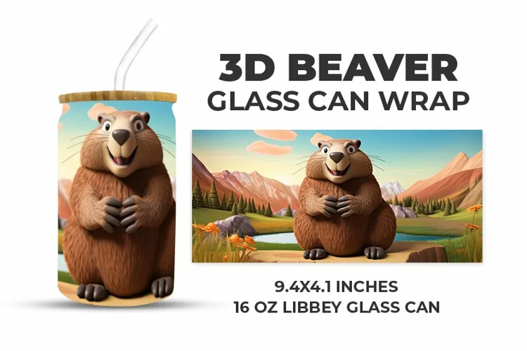 3D Beaver Glass Can Wrap