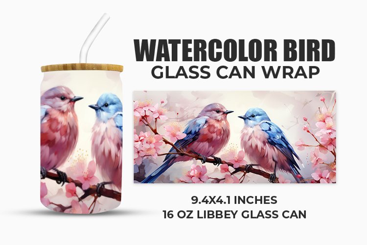 Watercolor Bird Glass Can Wrap example image 1