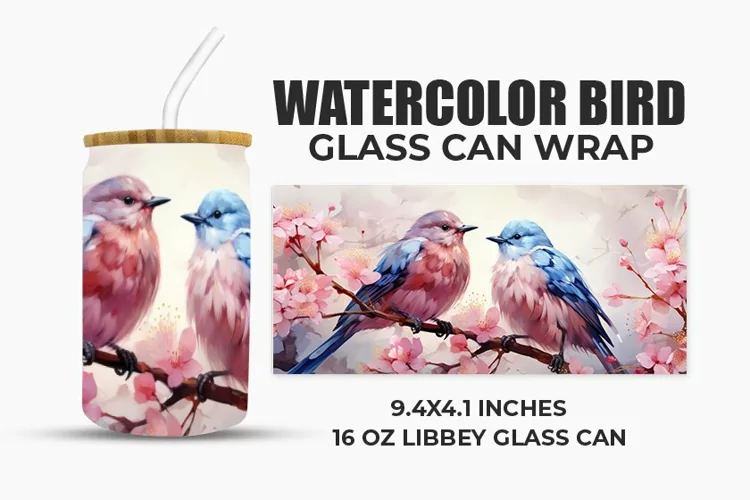 Watercolor Bird Glass Can Wrap