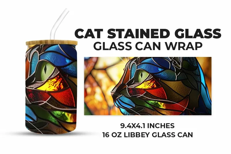 Cat Stained Glass Glass Can Wrap